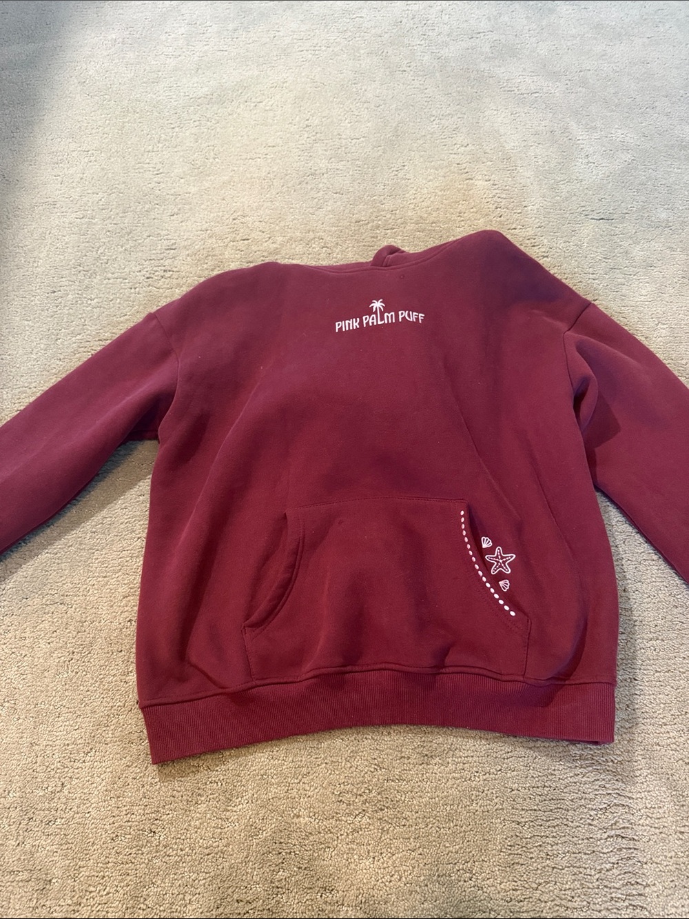 Pink Palm Puff Burgundy Logo Hoodie - Picture 3 of 4